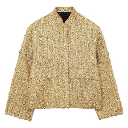 Damer Överdimensionerad Kappa med Guldpaljetter Polyester-2