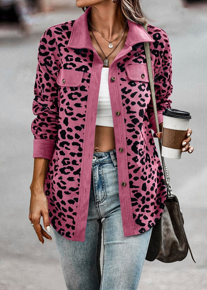 Damjacka Leopardmönster Trendig Polyester Jacka för Dam 18