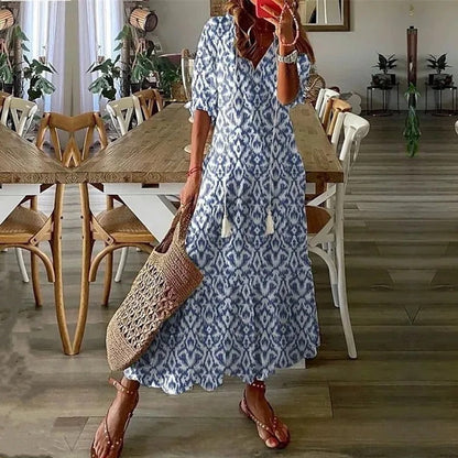 Variant image for Dam Sommarklänning V-ringning Korta Ärmar Ruffles Lätt Material-37
