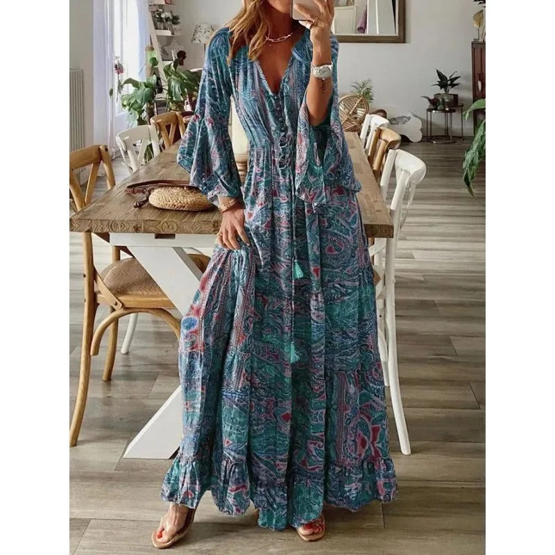 Variant image for Dam Sommarklänning V-ringning Korta Ärmar Ruffles Lätt Material-43
