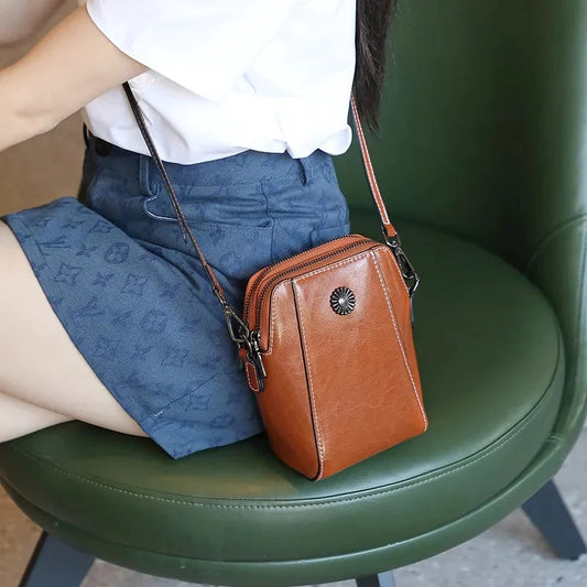 Damväska Vintage Läder Justerbart Bälte Kompakt Design-1
