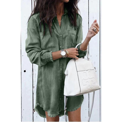 Dam Sommarklänning Skjortstil Denim-3