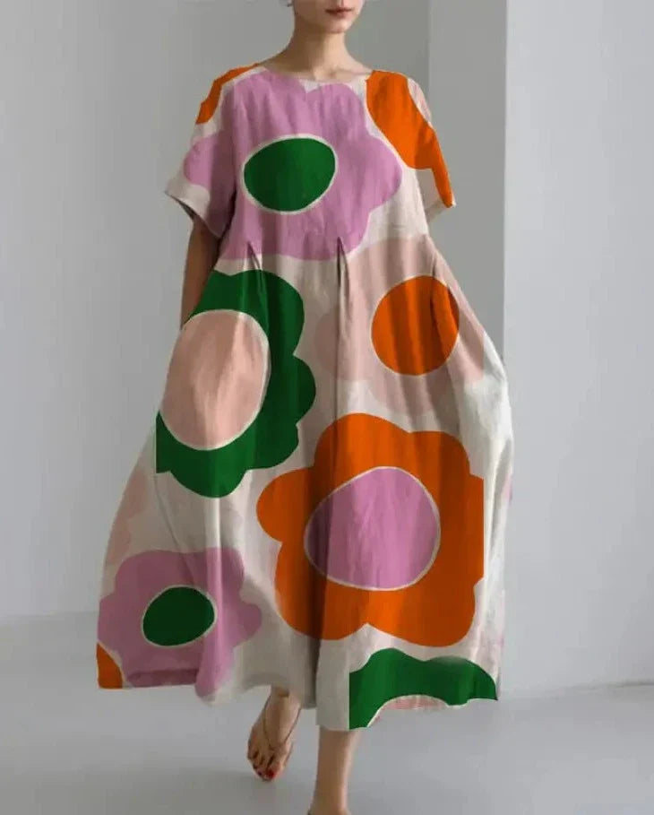 Variant image for Kvinnors Linneklänning Blommönster Lätt Avslappnad-22