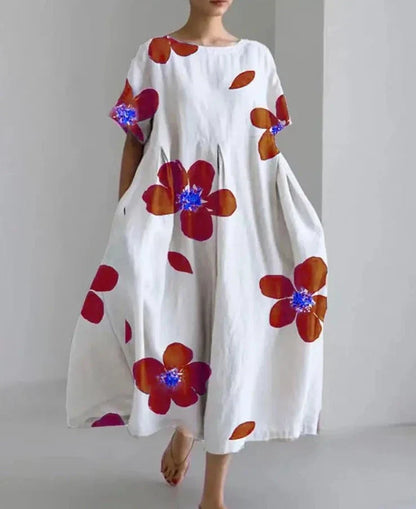 Variant image for Kvinnors Linneklänning Blommönster Lätt Avslappnad-29