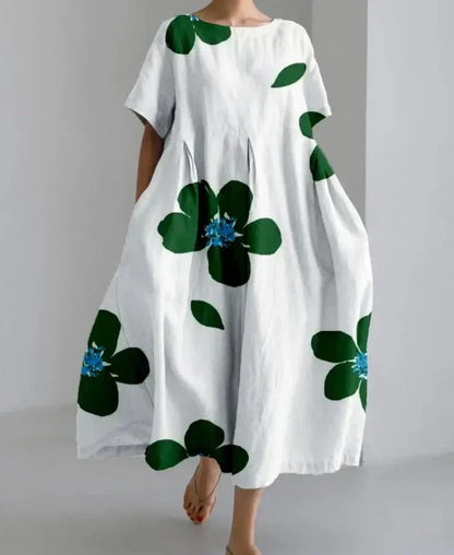 Variant image for Kvinnors Linneklänning Blommönster Lätt Avslappnad-1