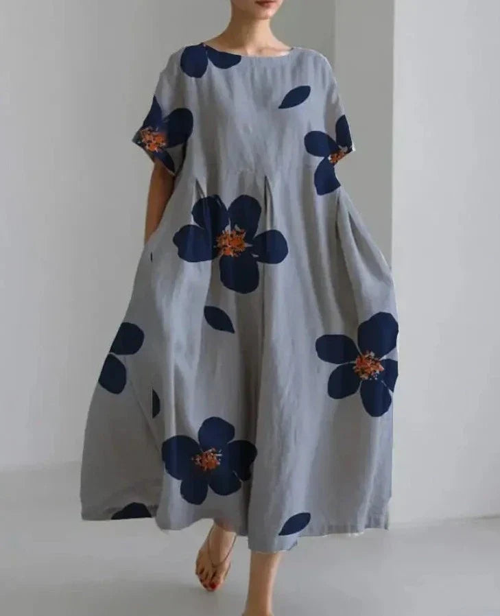 Variant image for Kvinnors Linneklänning Blommönster Lätt Avslappnad-8