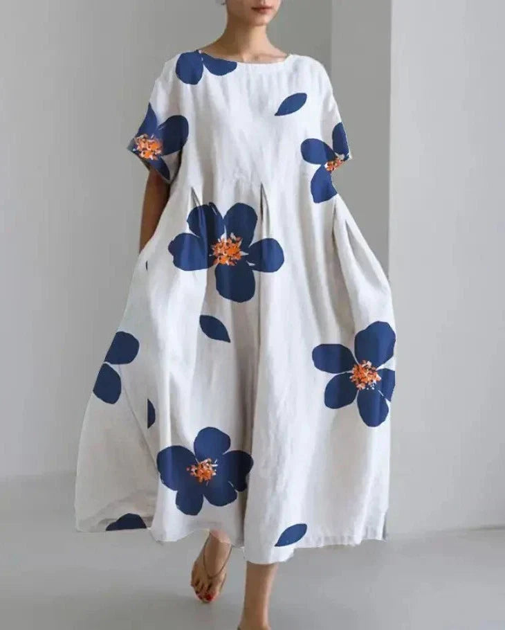 Variant image for Kvinnors Linneklänning Blommönster Lätt Avslappnad-36