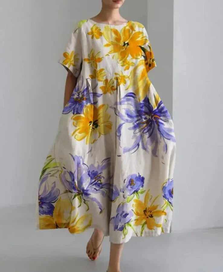 Variant image for Kvinnors Linneklänning Blommönster Lätt Avslappnad-15