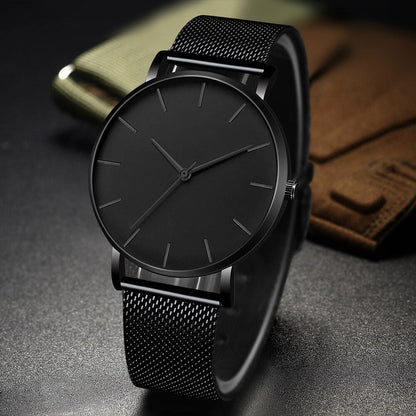 Herrklocka Minimalistisk i Rostfritt Stål med Justerbart Läderarmband-2