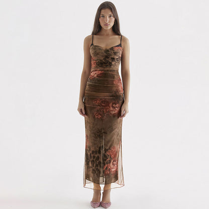 Maxi Klänning Dam med Blommig Tryckning och Elegant Nätverk – Långa Klänningar för Sommar och Speciella Tillfällen 8