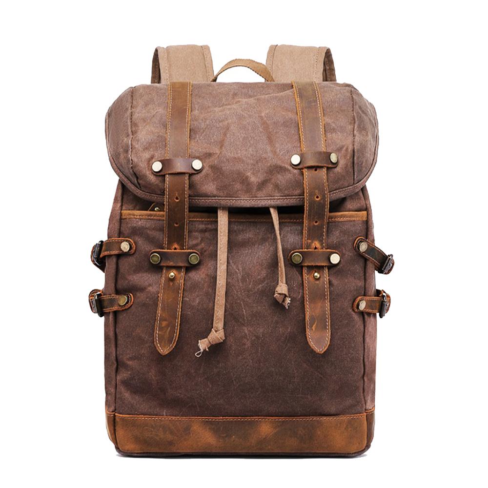 Unisex Ryggsäck Klassisk Canvas och Läder med Fack för Dator-6