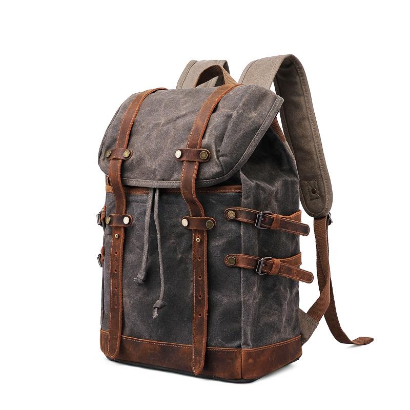 Unisex Ryggsäck Klassisk Canvas och Läder med Fack för Dator-3