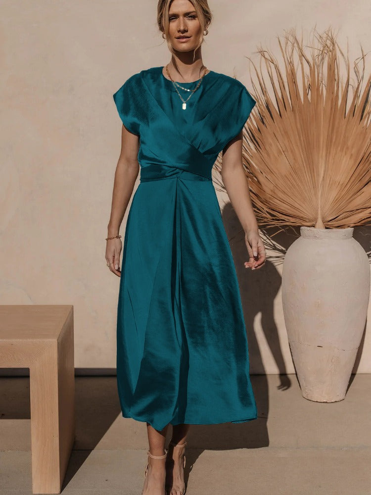 Dam Midiklänning Wickel Satin för Bröllop och Fest-2