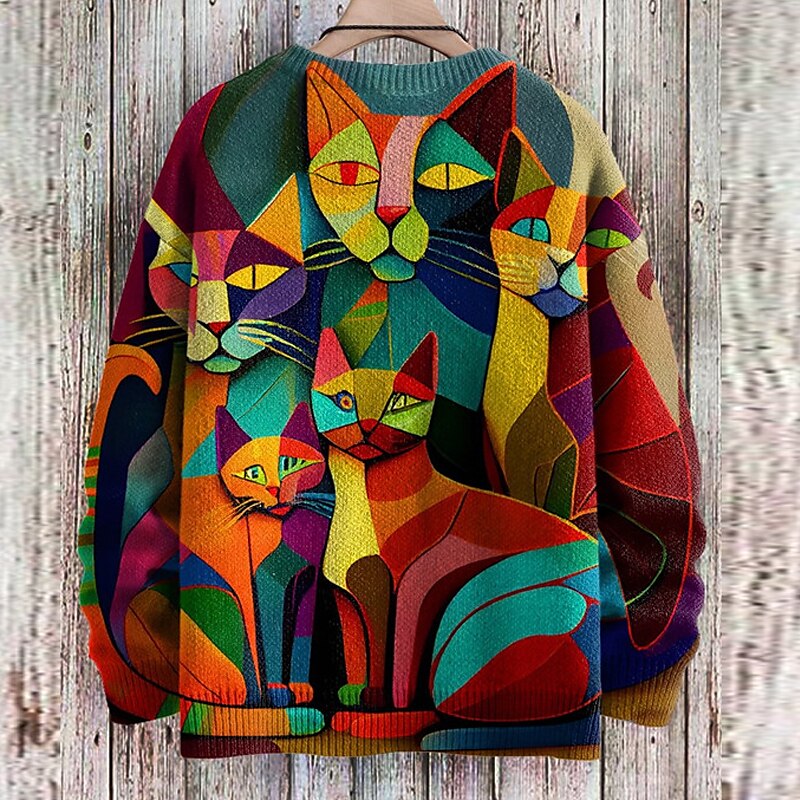Dam Tröja Kattmotiv Mjuk Tygblandning-3