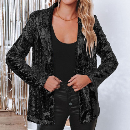 Dam Blazer Paljetter Glamour Modern Högkvalitativt Material-5