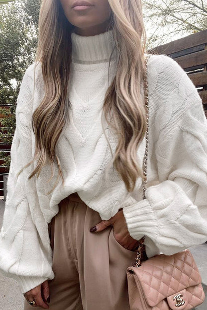 Stickad Dam Tröja Turtleneck Kabelstickad Akryl-6