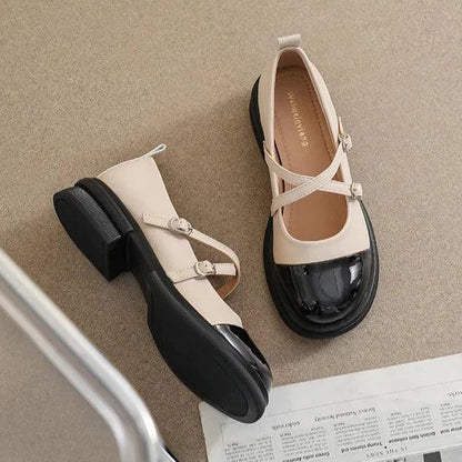 Dam Mary-Jane Lägenheter Tvåfärgad Syntetiskt Läder med Dubbelremmar-5