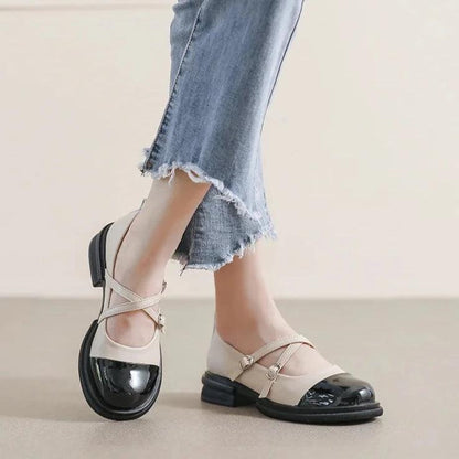 Variant image for Dam Mary-Jane Lägenheter Tvåfärgad Syntetiskt Läder med Dubbelremmar-1