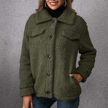 Lång Teddyjacka Dam i Mjuk Fleece – Trendig Design för Kalla Dagar, Avslappnat Snitt 9