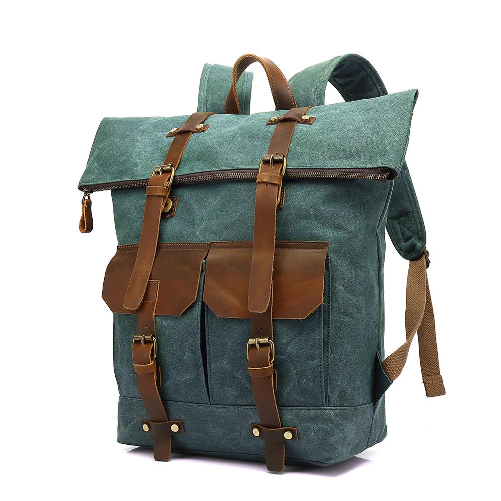 Unisex Ryggsäck Vattentät Vintage Design Vaxad Bomull och Läder-2