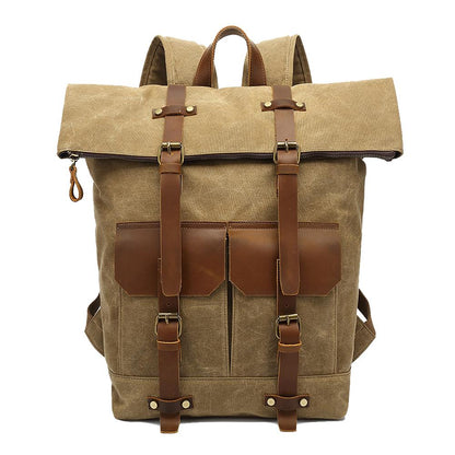 Variant image for Unisex Ryggsäck Vattentät Vintage Design Vaxad Bomull och Läder-4