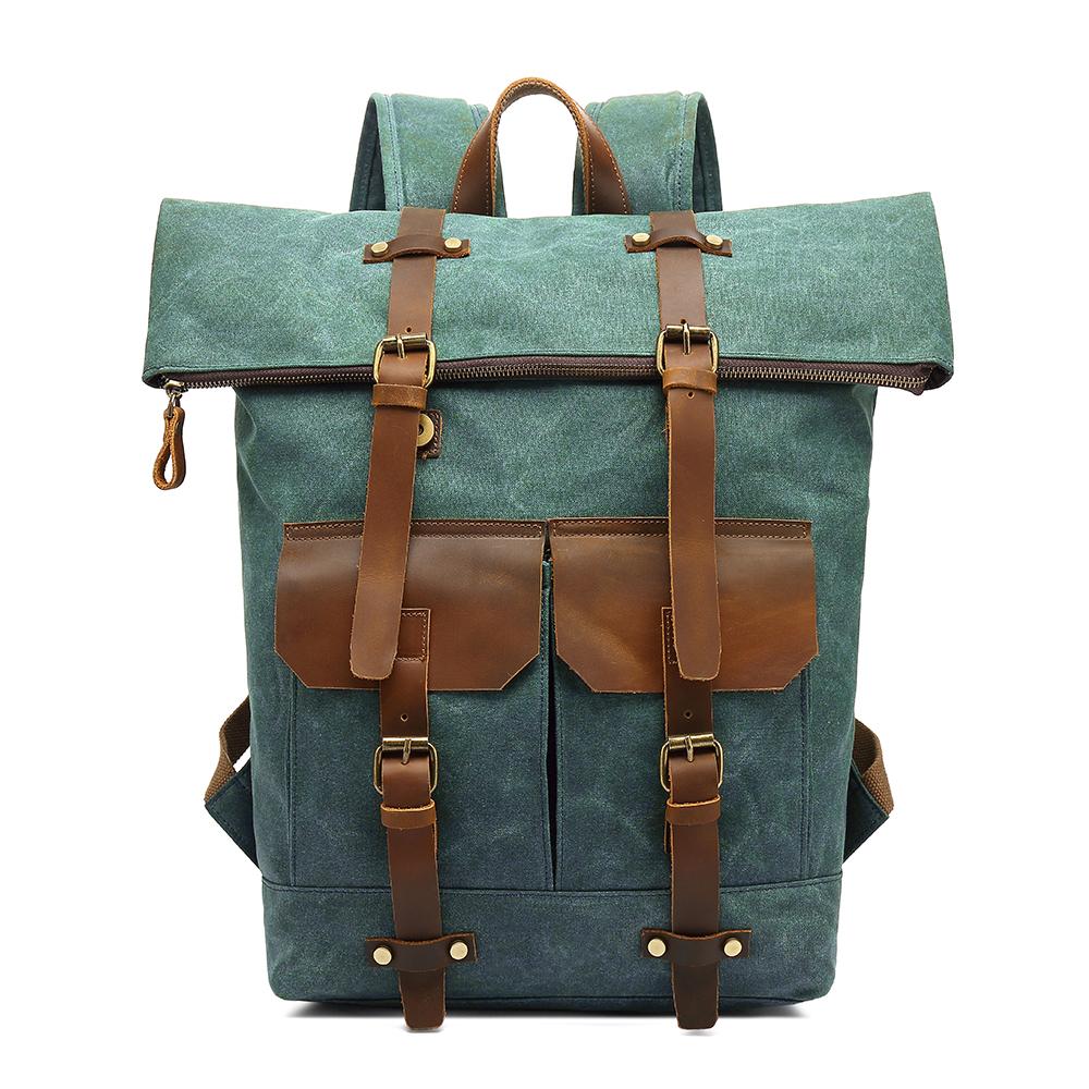 Unisex Ryggsäck Vattentät Vintage Design Vaxad Bomull och Läder-1