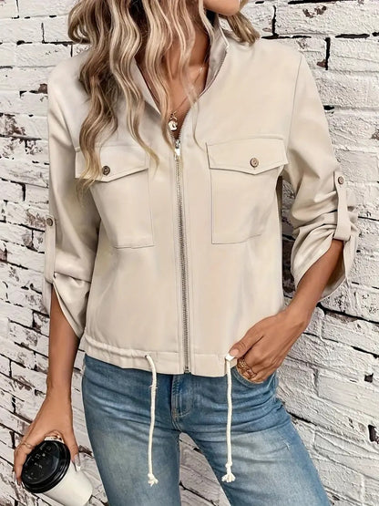 Damjacka Avslappnad Med Sladd Och Blixtlås Hållbart Tyg-1