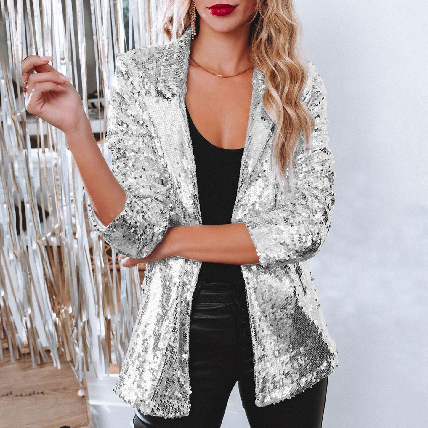 Dam Blazer Paljetter Glamour Modern Högkvalitativt Material-1