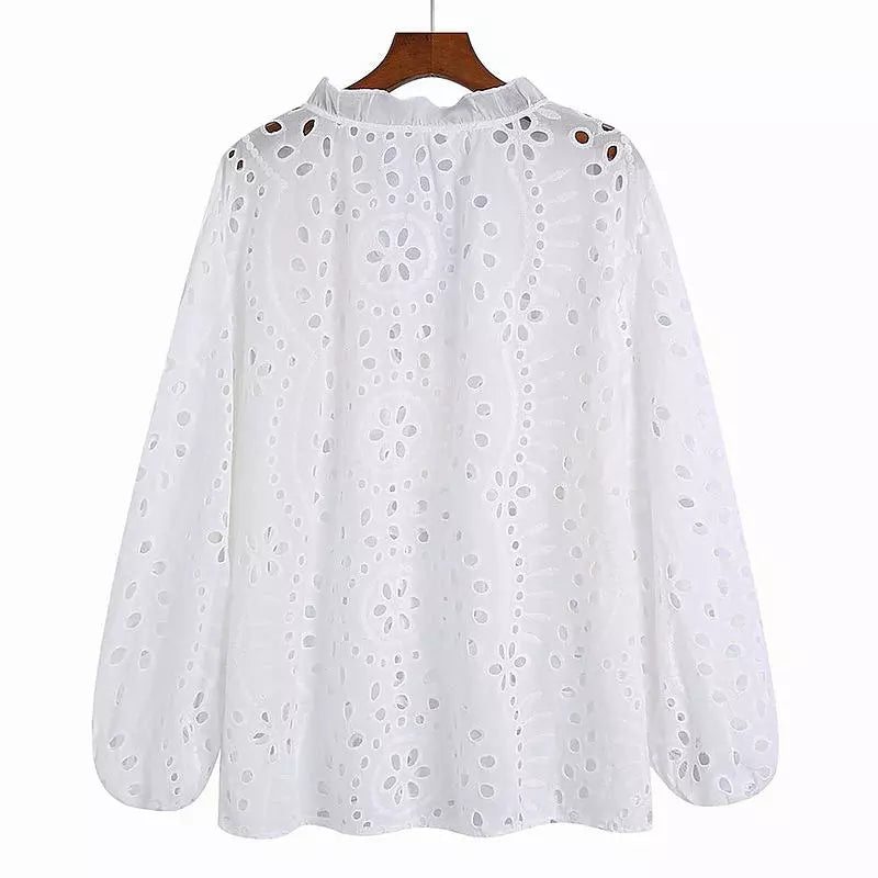 Kvinnors Blus Modern Broderad Polyester Tre Fjärdedelar-5