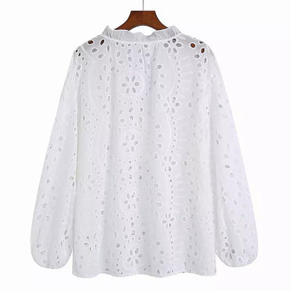 Kvinnors Blus Modern Broderad Polyester Tre Fjärdedelar-5