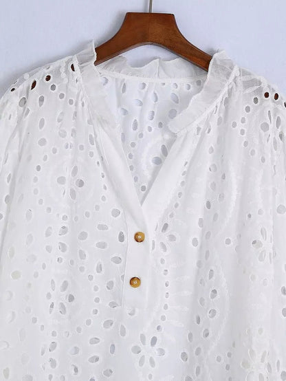 Kvinnors Blus Modern Broderad Polyester Tre Fjärdedelar-6