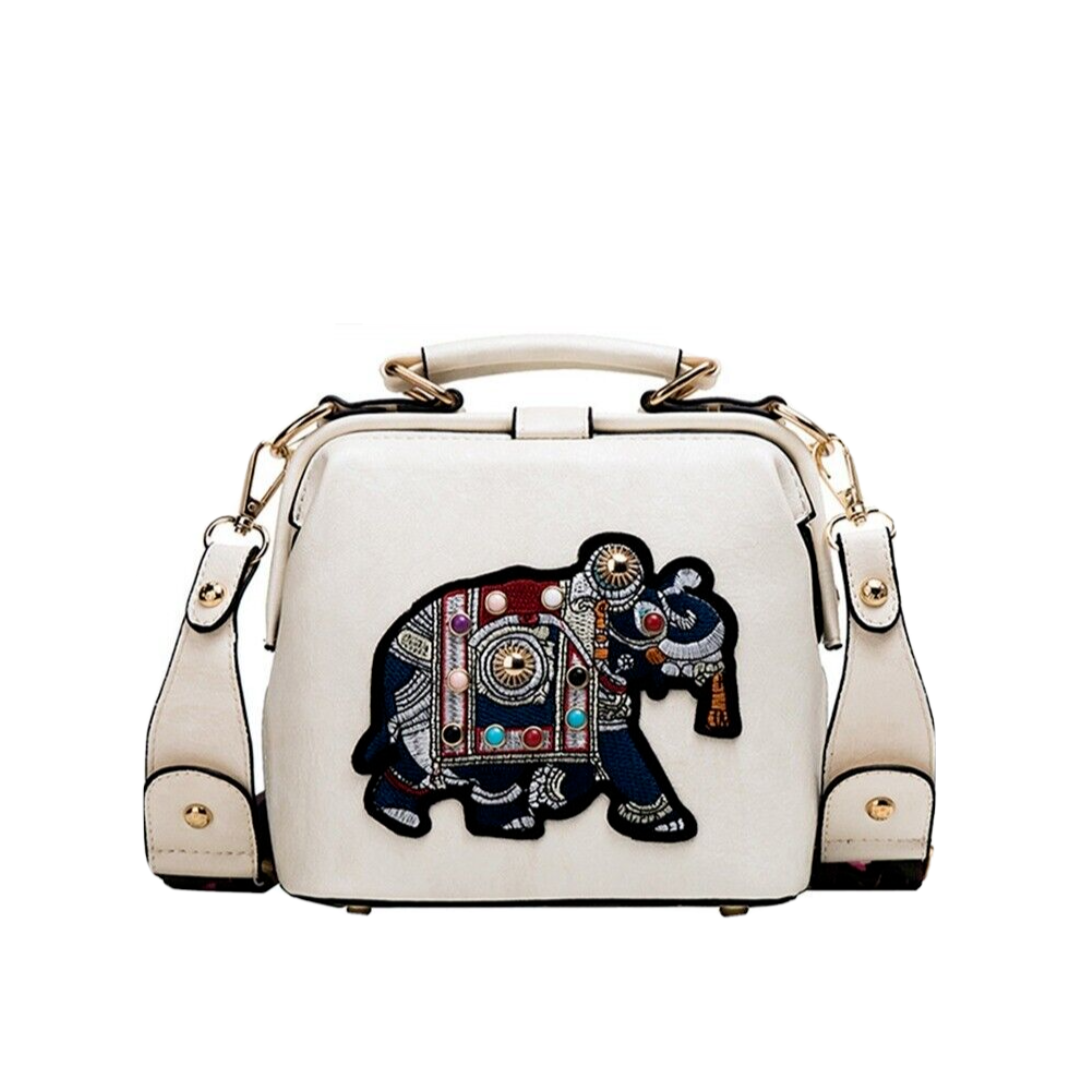 Dam Crossbody Väska Unik Design PU-Läder med Broderad Elefant-4