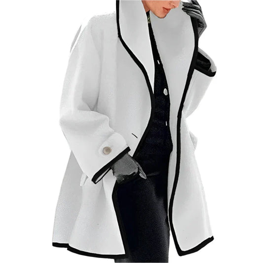 Kvinnors Trenchcoat Skräddarsydd Polyester med Hög Krage och Kontrastdetaljer-1