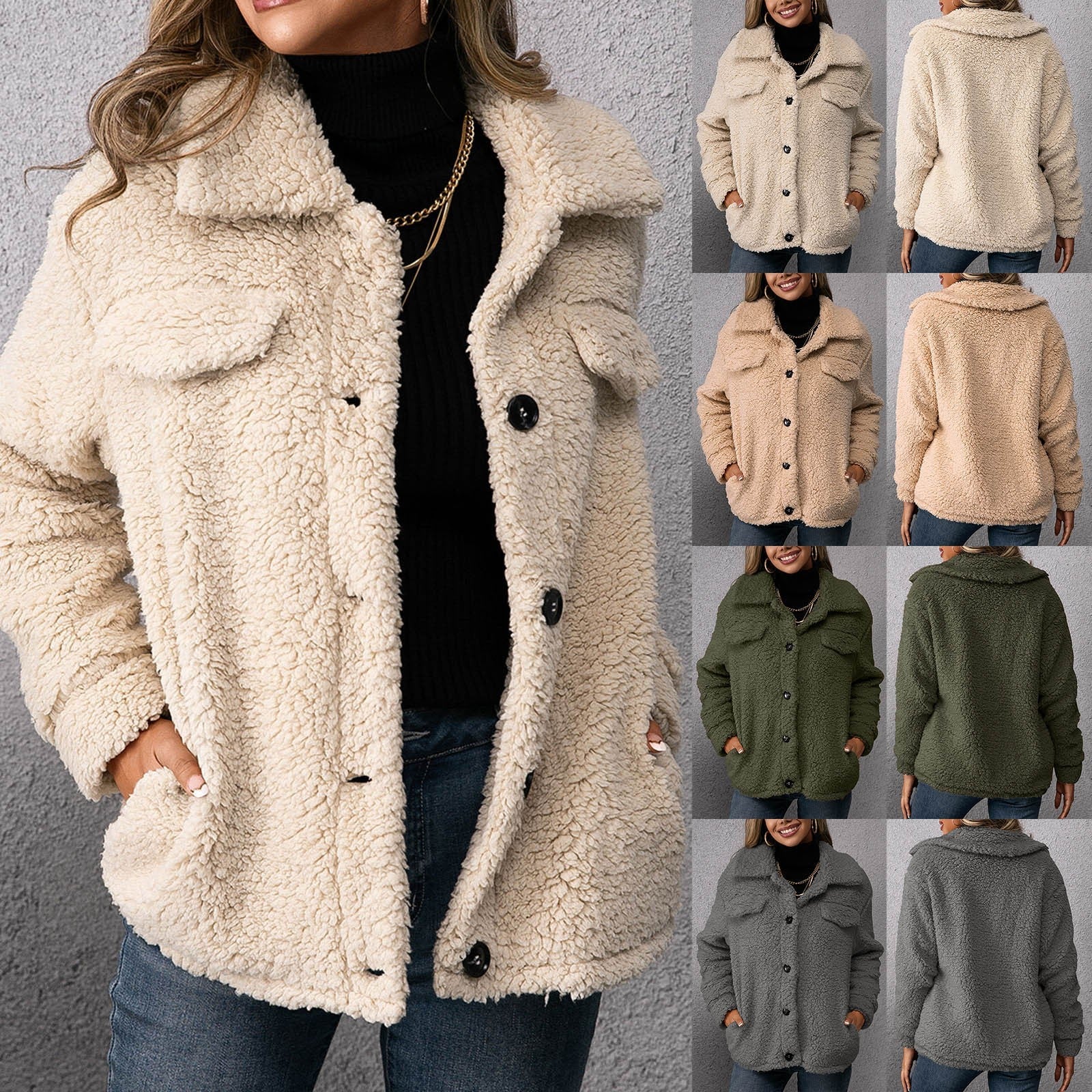 Lång Teddyjacka Dam i Mjuk Fleece – Trendig Design för Kalla Dagar, Avslappnat Snitt 3