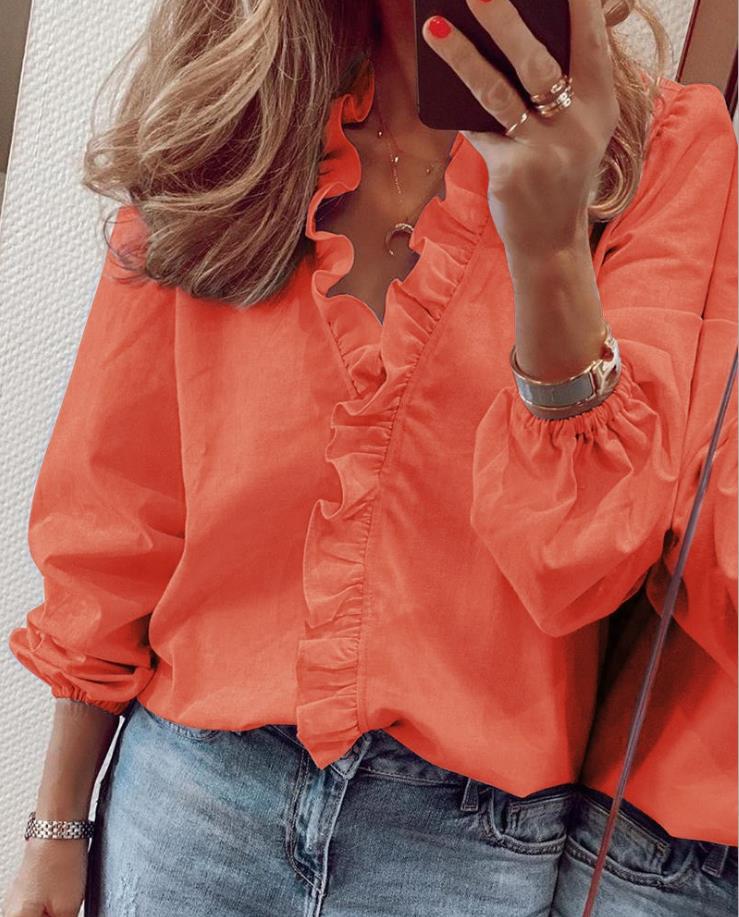 Variant image for Dam T-shirt med Ruffles V-hals Polyester-65