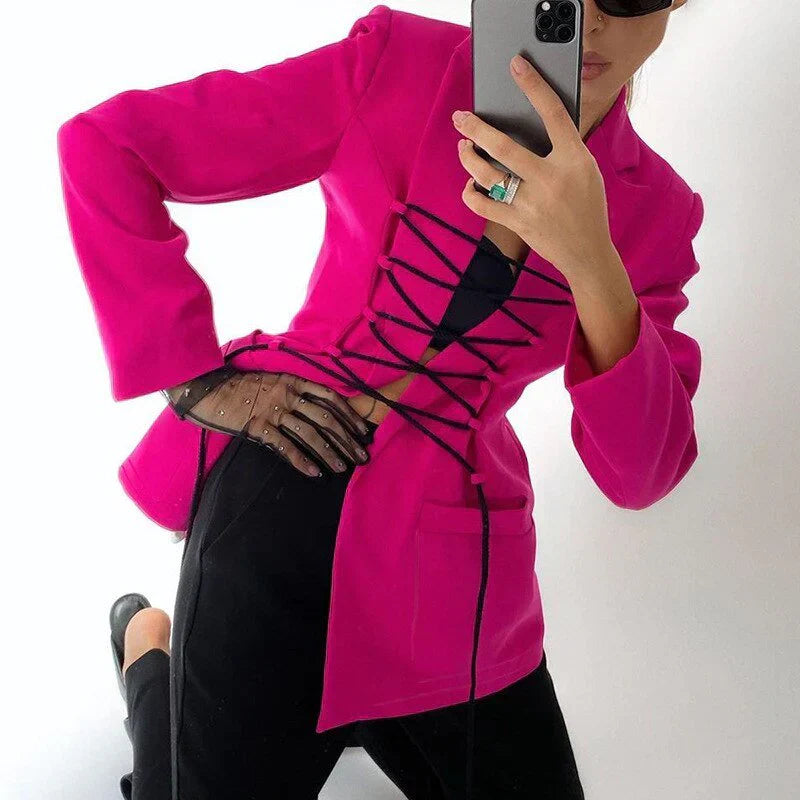 Dam Kappa Snörning Polyester Elegant Design med Ärmpåsar 8