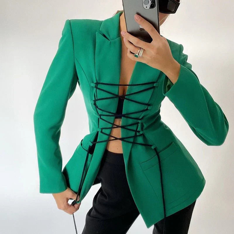 Dam Kappa Snörning Polyester Elegant Design med Ärmpåsar 7
