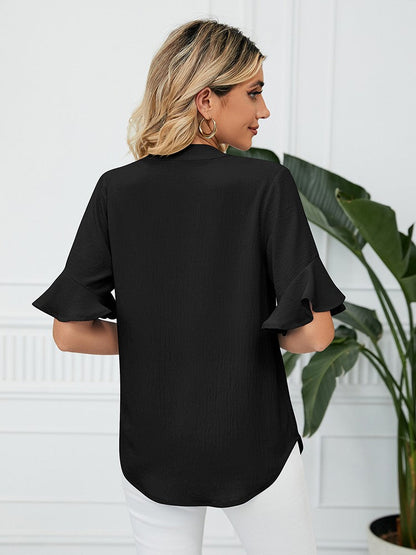 Kvinnors Blus V-ringning Korta Ärmar Polyester 3