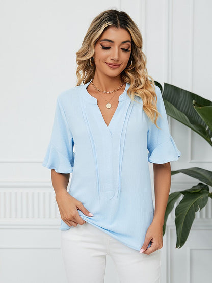 Kvinnors Blus V-ringning Korta Ärmar Polyester 6