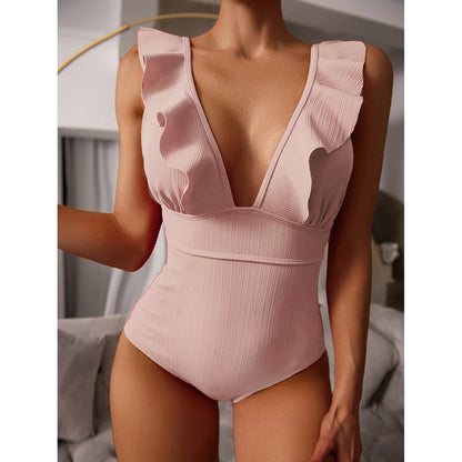Baddräkt Dam Djup V-Urringning Rynkad Polyester 9