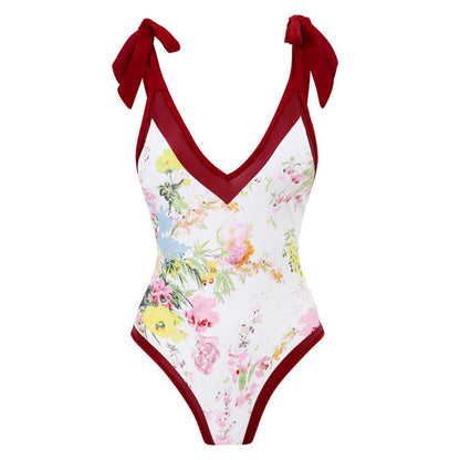 Baddräkt Dam med Djup V-ringning och Kimono Stil – Blommönster i Hållbar Polyester, Perfekt för Strand och Simning 11