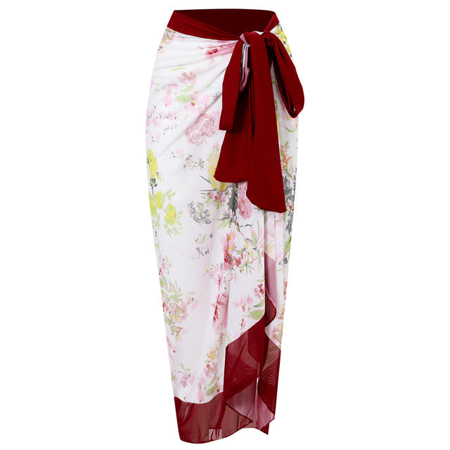 Baddräkt Dam med Djup V-ringning och Kimono Stil – Blommönster i Hållbar Polyester, Perfekt för Strand och Simning 12