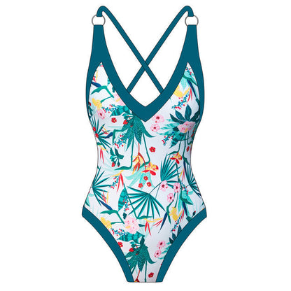 Baddräkt Dam med Djup V-ringning och Kimono Stil – Blommönster i Hållbar Polyester, Perfekt för Strand och Simning 19