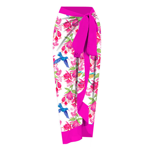 Baddräkt Dam med Djup V-ringning och Kimono Stil – Blommönster i Hållbar Polyester, Perfekt för Strand och Simning 22