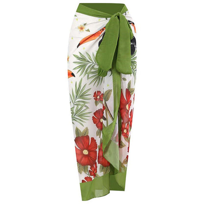 Baddräkt Dam med Djup V-ringning och Kimono Stil – Blommönster i Hållbar Polyester, Perfekt för Strand och Simning 24