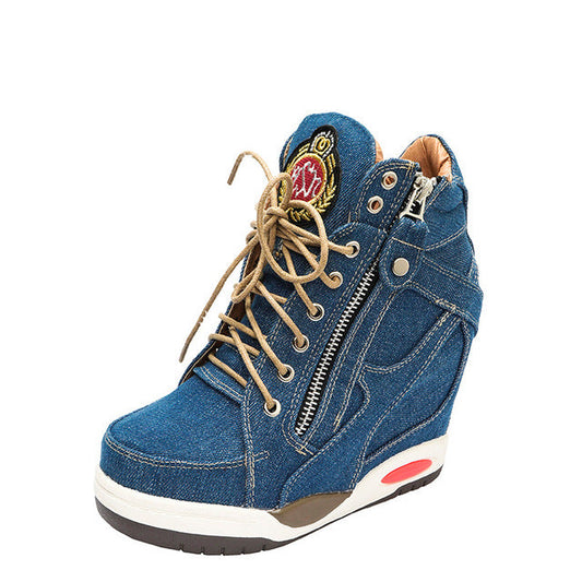Kvinnliga Sneakers Hög Plattform Denim Komfortabel Design-1