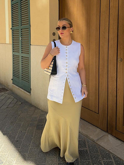 Lång Svart Väst Dam med O-hals i Polyester – Ärmlös och Modern Design för Kontor och Fritid 2