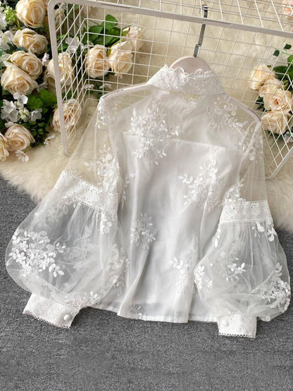 Damblus Puffärmar Ståkrage Polyester 6