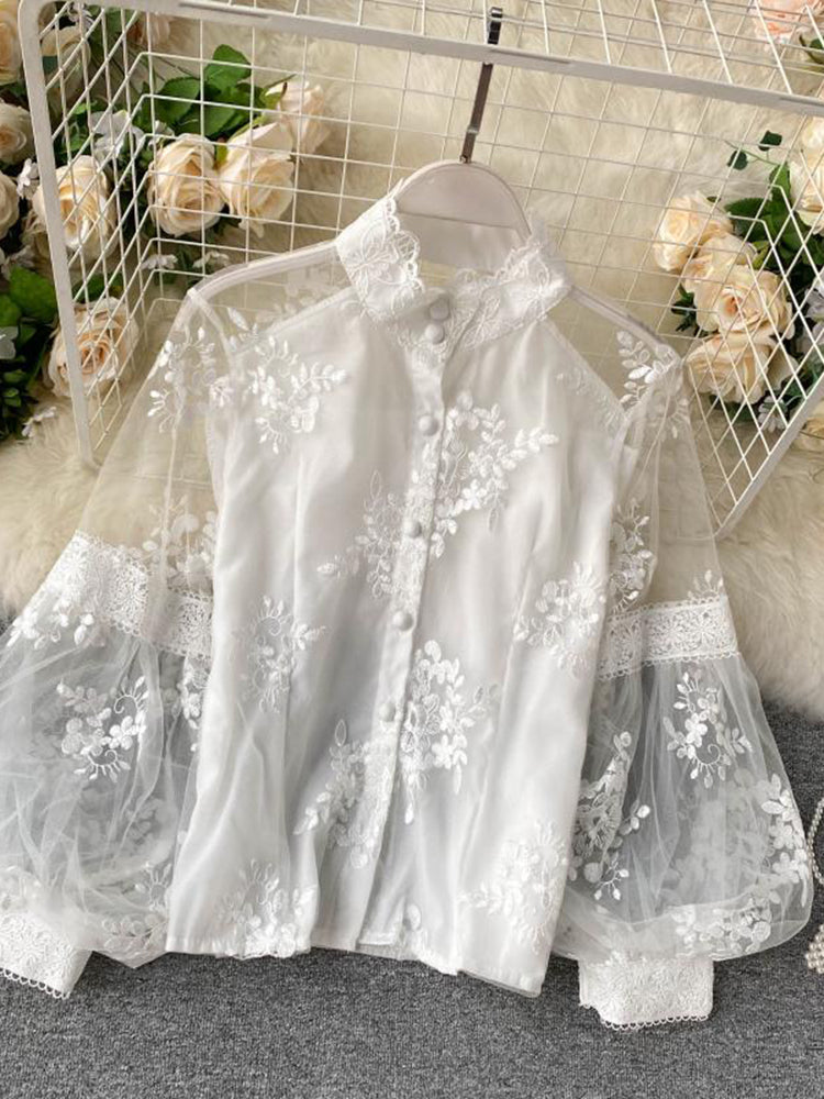 Damblus Puffärmar Ståkrage Polyester 1