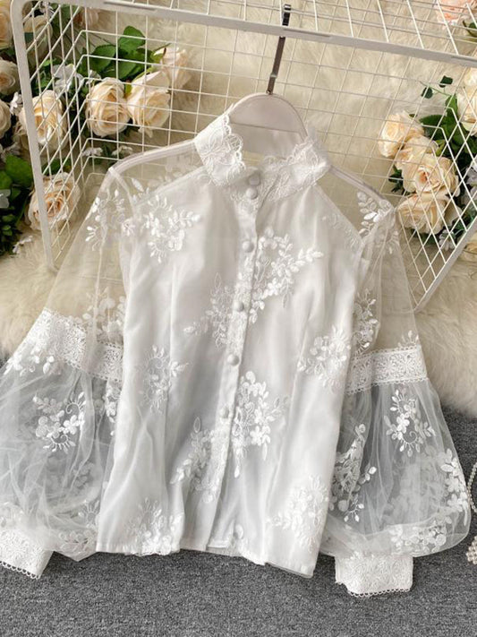 Damblus Puffärmar Ståkrage Polyester 1